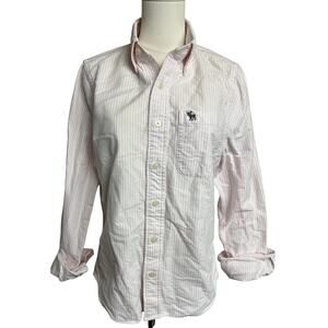 Abercrombie & Fitch Womens Button Down Shirt Size S Pink Stripes Moose Logo